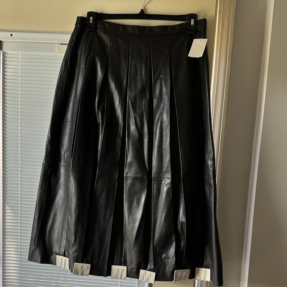 Nordstrom Black Leather A-Line Skirt